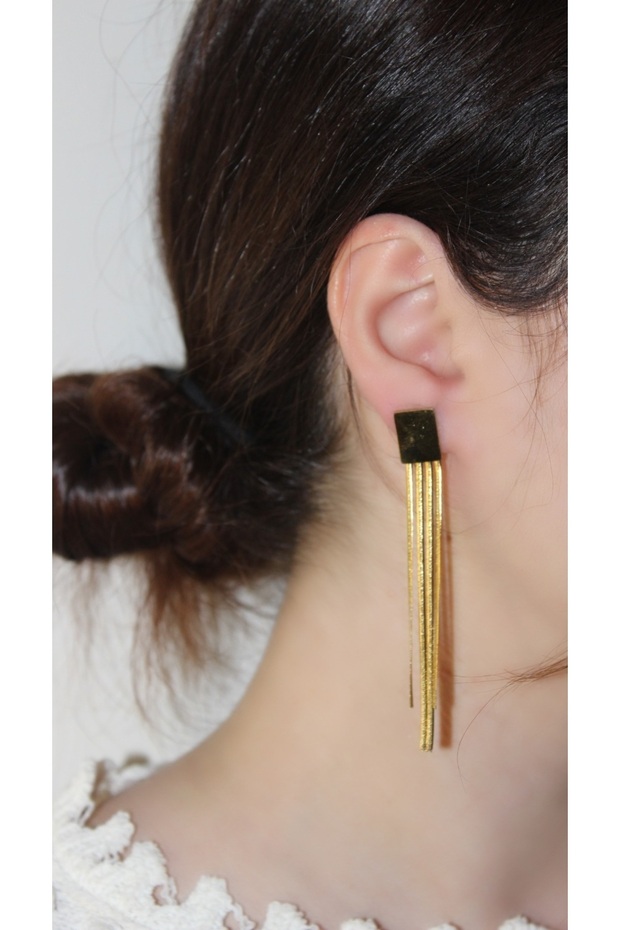 أقراط متدلية ذهبية مستطيلة - 1