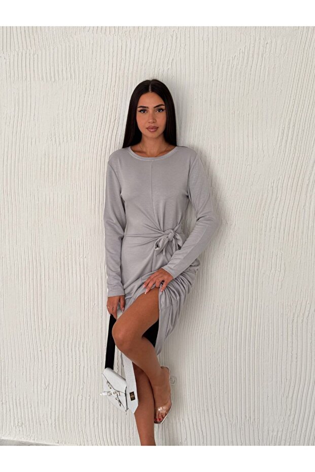 Modal Fabric Belted Dress with Slit Detail