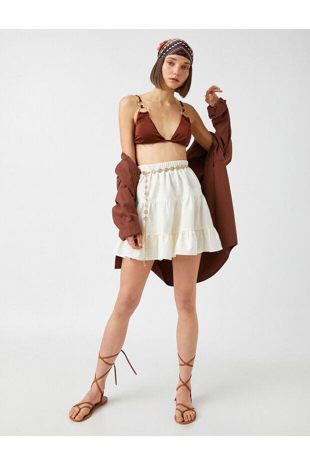 Ruffled Elastic Waist Skirt Linen Blend