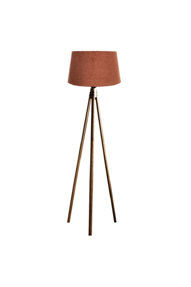 Oval  3 Ayak Tripod  Lambader Abajur Köşe Lambası Ahşap Naturel - 1