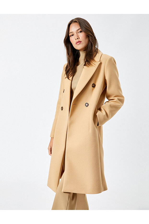 Long Cuff Coat Buttoned Double Breasted Slit Belted