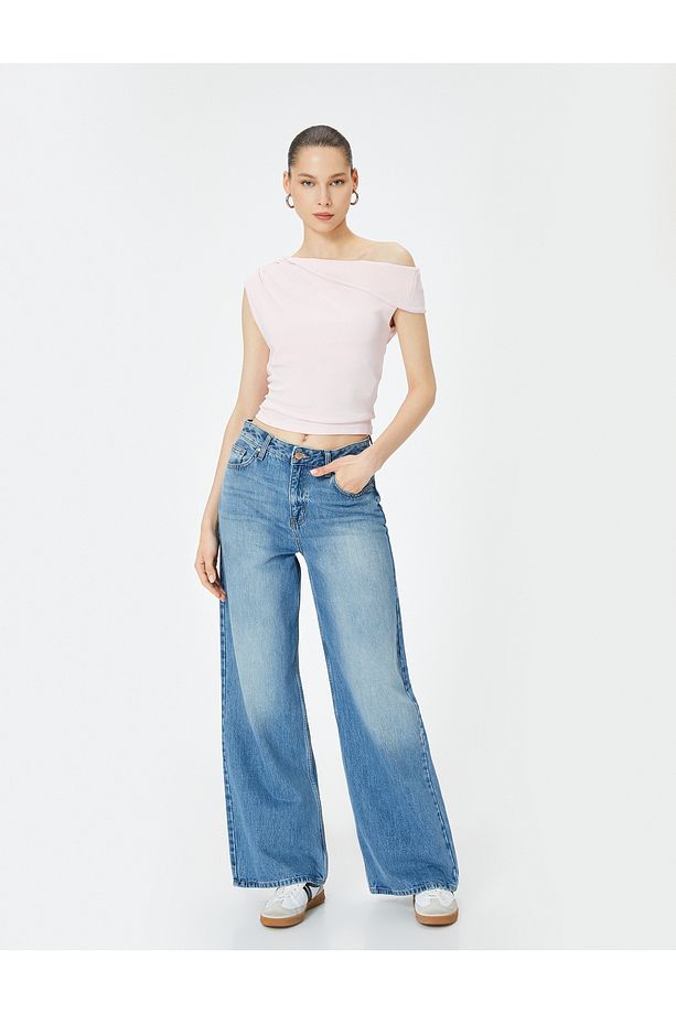 Tek Omuz Üst Omzu Açık Drapeli Slim Fit Pamuklu - 2