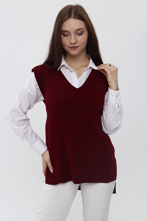 Women's V-Neck Belted Long Knitwear Sweater