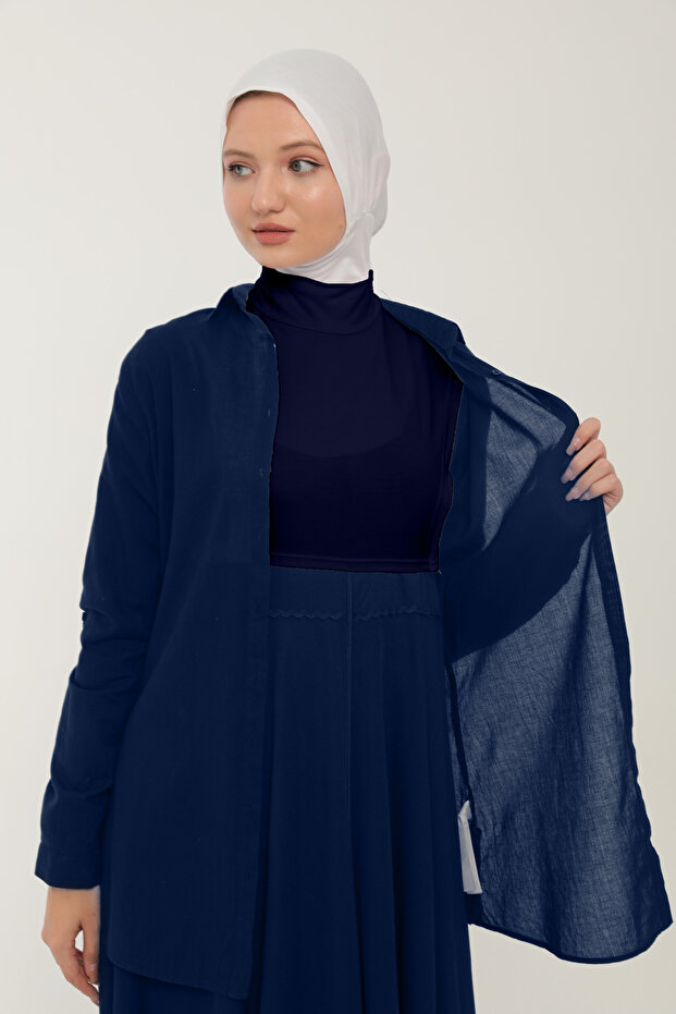 Women's Hijab Neck Collar Turtleneck Zero Sleeve Neck Collar Undershirt with Open Sides Elastic Navy Blue