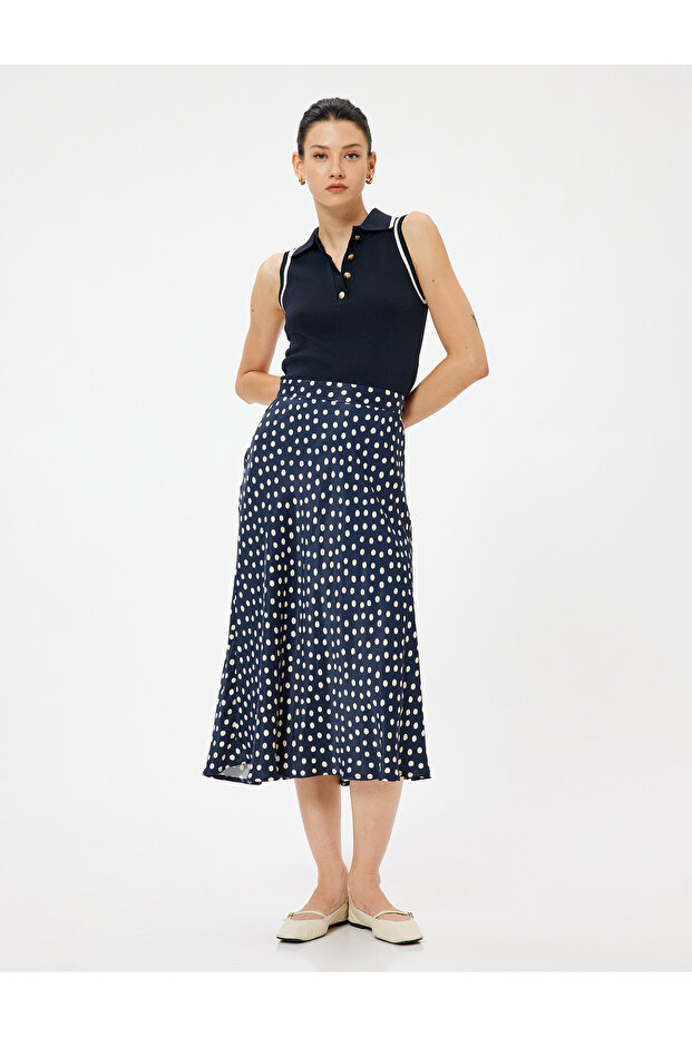 Midi Polka Dot Skirt Flared High Waist