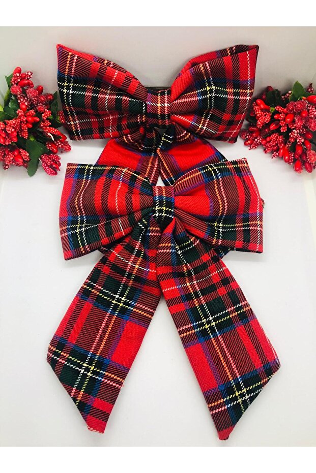 Red Plaid Bow Model Large Size Youth and Adult Hair Clip Set of 2 for Holidays and Special Occasions