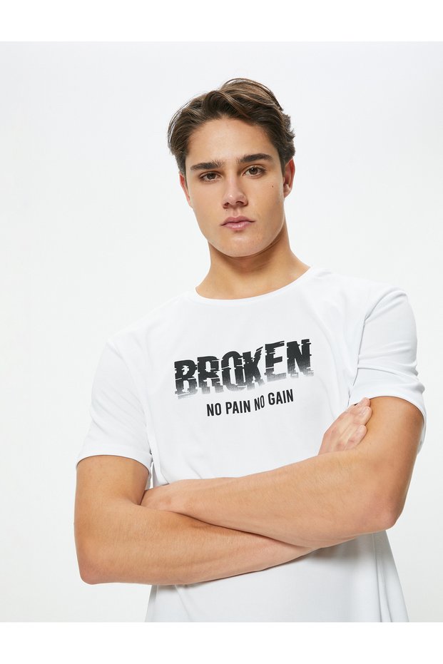 Crew Neck Short Sleeve Sports T-Shirt - Slogan Printed