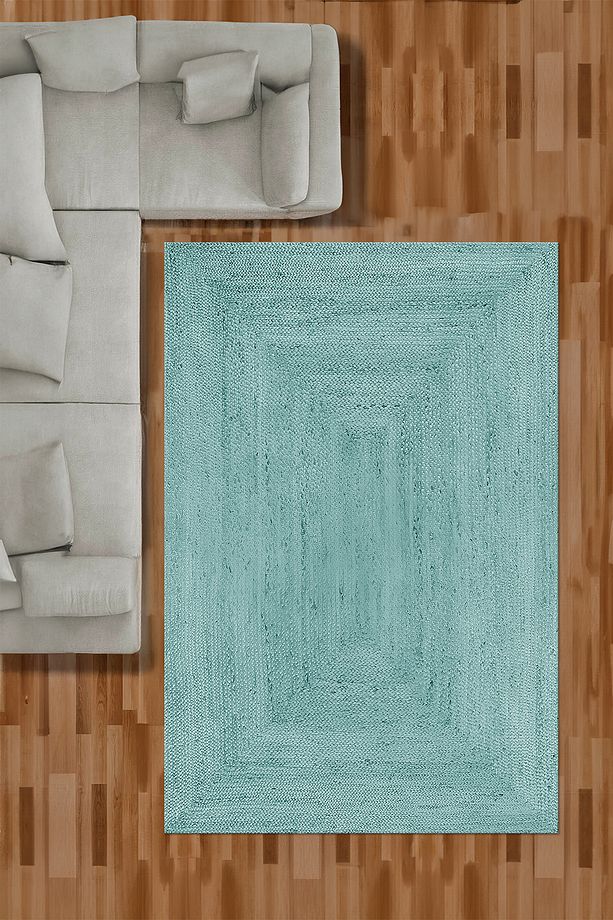 Dijital Kaymaz Taban Jüt Sade Modern Yıkanabilir Yolluk Mutfak Salon Halısı, JÜT-54-MAVİ, - 6