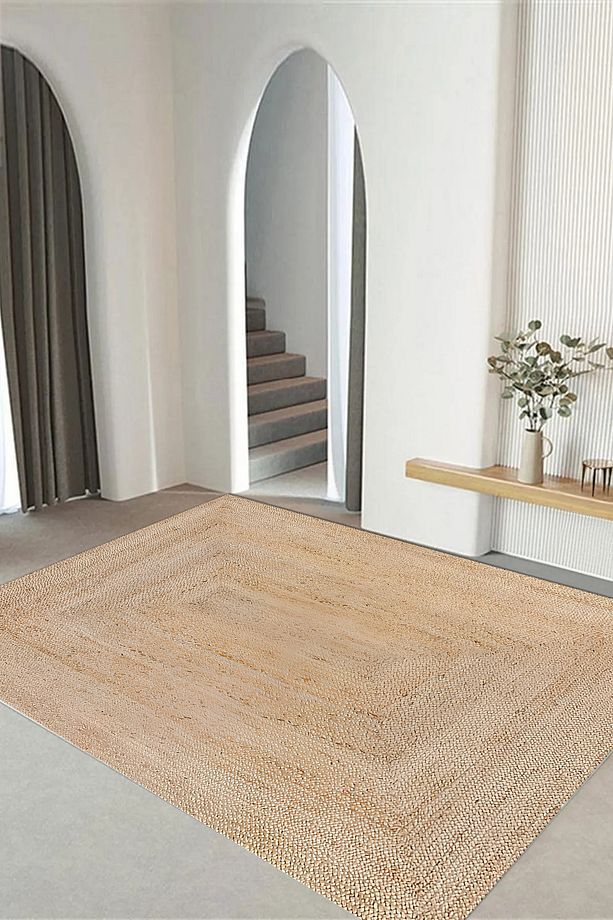 Dijital Kaymaz Taban Jüt Sade Modern Yıkanabilir Yolluk Mutfak Salon Halısı, JÜT-54-KREM, - 7