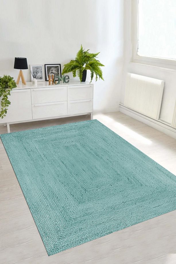 Dijital Kaymaz Taban Jüt Sade Modern Yıkanabilir Yolluk Mutfak Salon Halısı, JÜT-54-MAVİ, - 8
