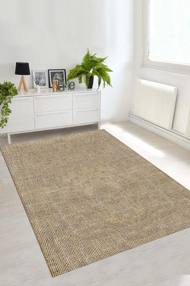 Dijital Kaymaz Taban Taban Sade Jüt Model Yıkanabilir Yolluk Mutfak Salon Halısı, JÜT-49-KREM, - 8