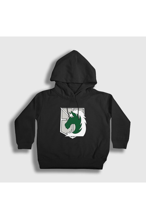 Unisex Kids Black Military Anime Attack on Titan Hooded Sweatshirt 124547Tt
