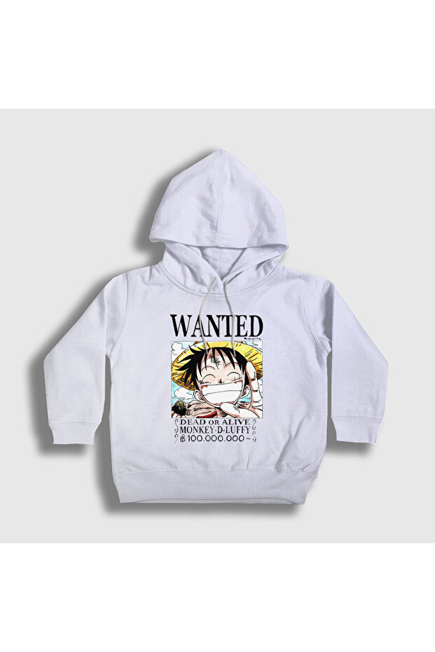 Unisex Kids White Wanted Anime One Piece Hooded Sweatshirt136162tt