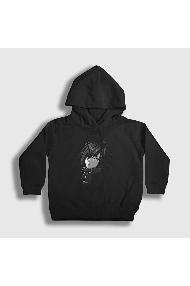 Unisex Kids Black Mikasa V2 Anime Attack on Titan Hooded Sweatshirt 124438Tt