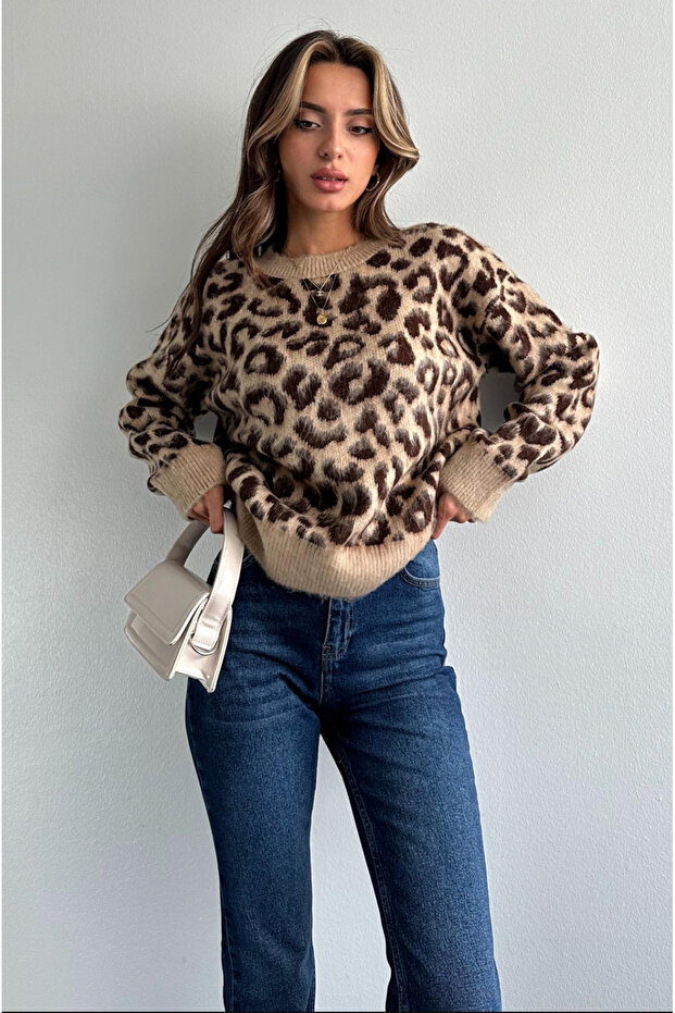 Pulover moale cu model leopard de damă - 1