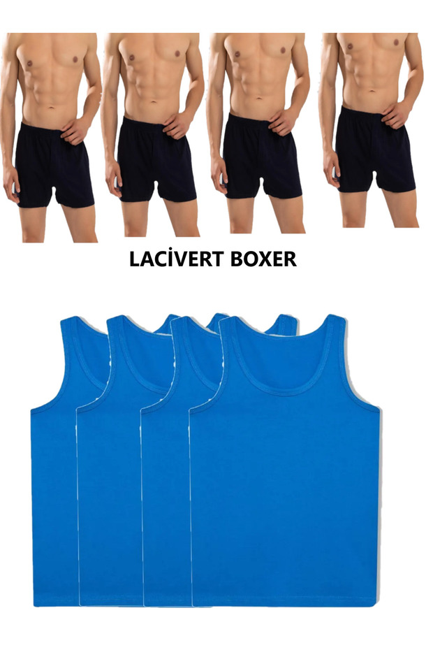 8-Piece Men's Combed Cotton Towel Waist Boxer and Singlet (4 Singlets 4 Boxers) Srn-003132