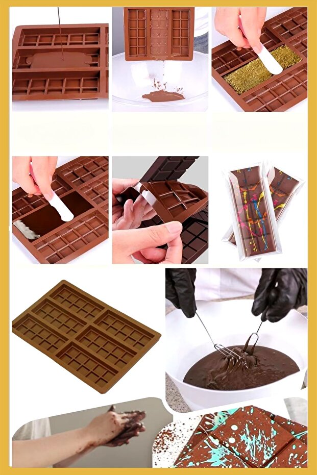Set of 6 Square Dubai Chocolate Molds - Silicone 17Cm*26Cm Bar Chocolate Coffee Side Presentation
