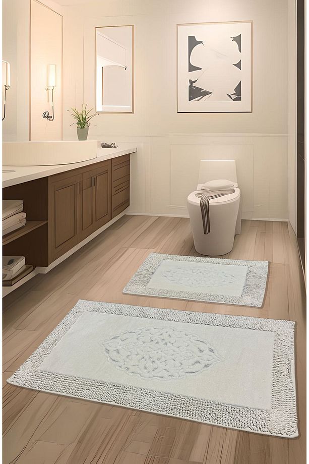 Pamukkent Yumuşacık, Süper Emici 2'li 100% Pamuk Ultra Lüks Banyo Paspası Seti Beyaz - 9