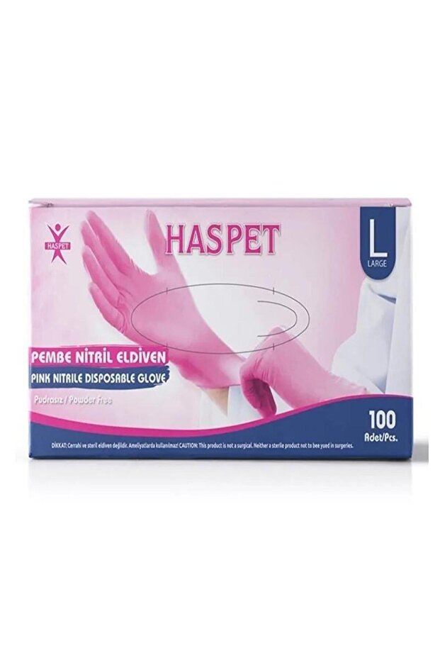 Pudrasız Pembe Nitril Eldiven Large HasPet 100lü - 1