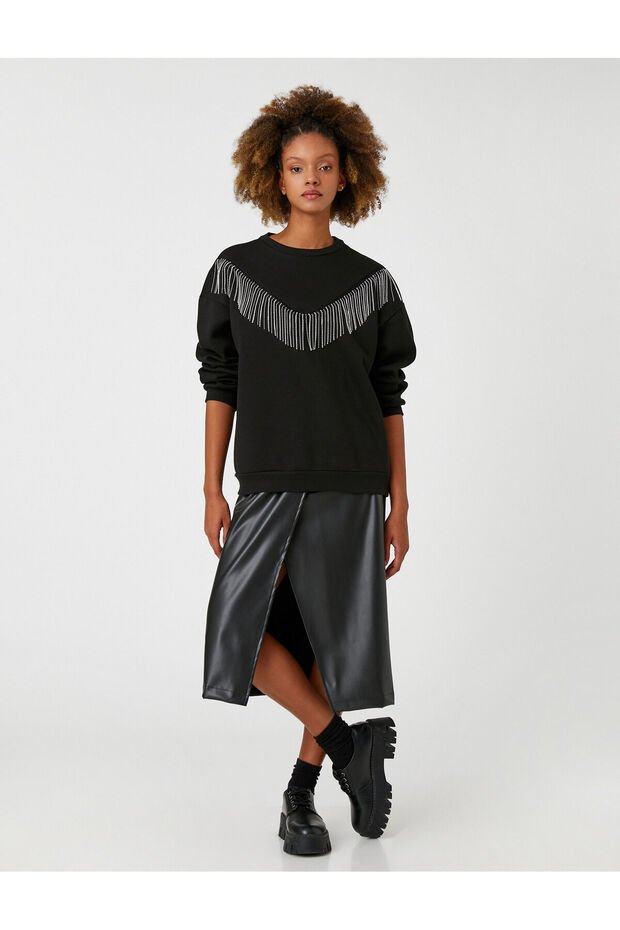Shiny Stone Sweatshirt Crew Neck Long Sleeve Fleece Lined Inside