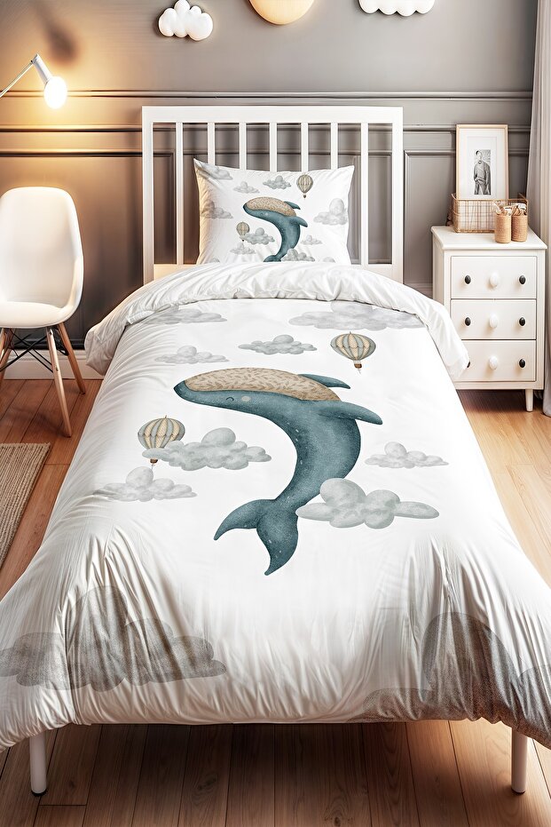 Bohemian Dancer Blue Whale Patterned Single Baby Kids Bedding Set