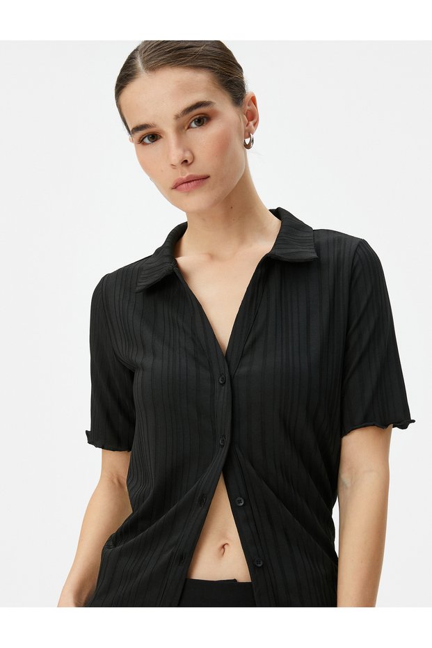 Short Sleeve T-Shirt Button Collar