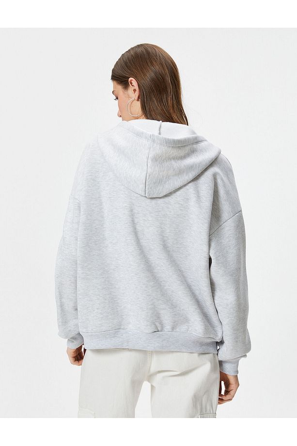 Şardonlu Basic Oversize Fermuarlı Sweatshirt Kapüşonlu Uzun Kanguru Cepli - 4