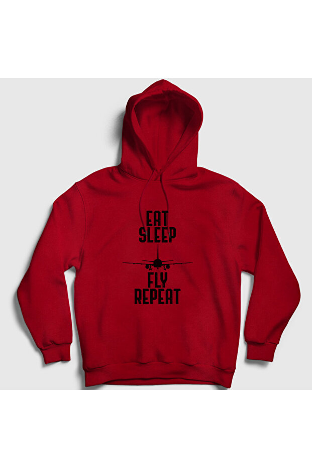 سويت شيرت بقلنسوة للجنسين باللون الأحمر Eat Sleep Fly Repeat Pilot Airplane398921تي تي
