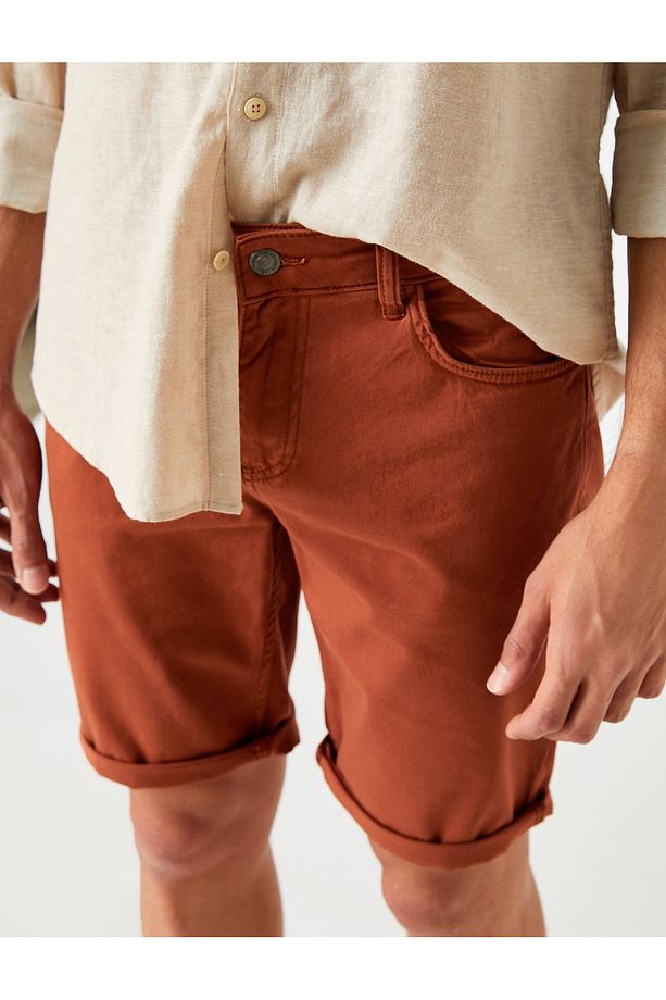 Katlı Paça Gabardin Şort - 5