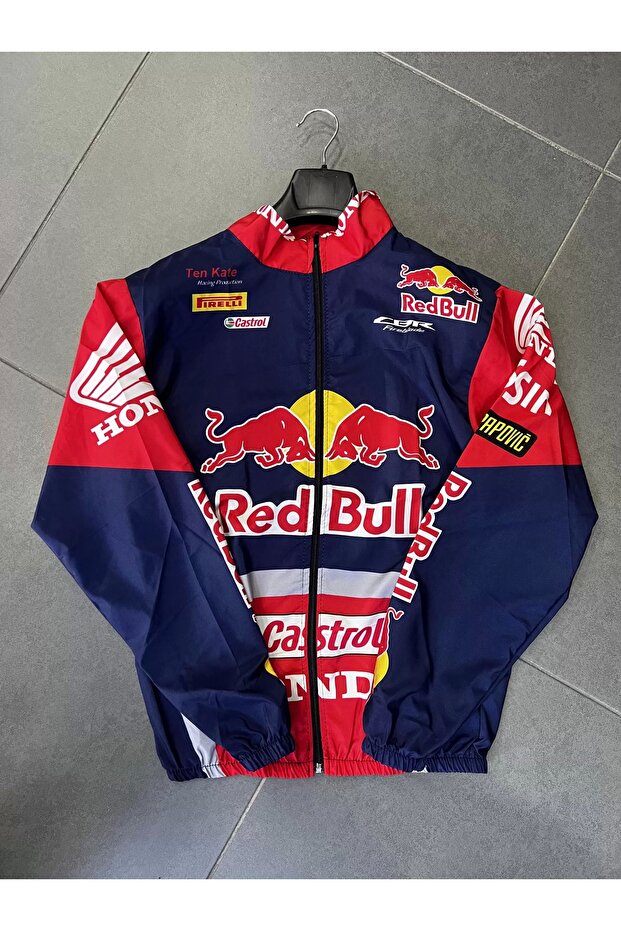 سترة رقيقة مقاومة للرياح باللون الأحمر والأزرق الداكن - 1