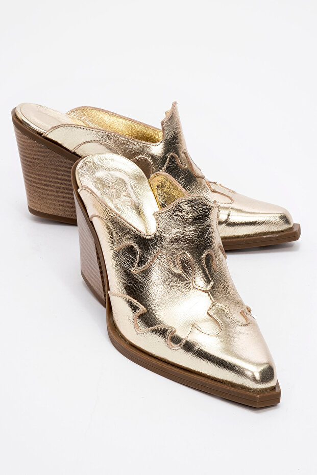 Valvent Women's Genuine Leather Western Slippers Gold