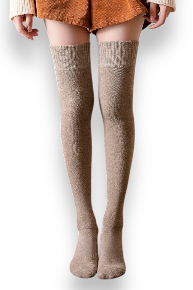 Winter Beige Natural Wool Women's Ultra Long over the Knee Socks Leggings Boot Stocking