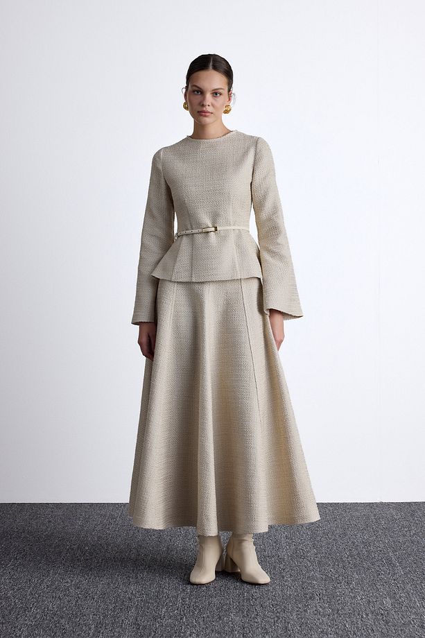 PEPLUM DETAYLI TÜVİT BLUZ BEJ - 1