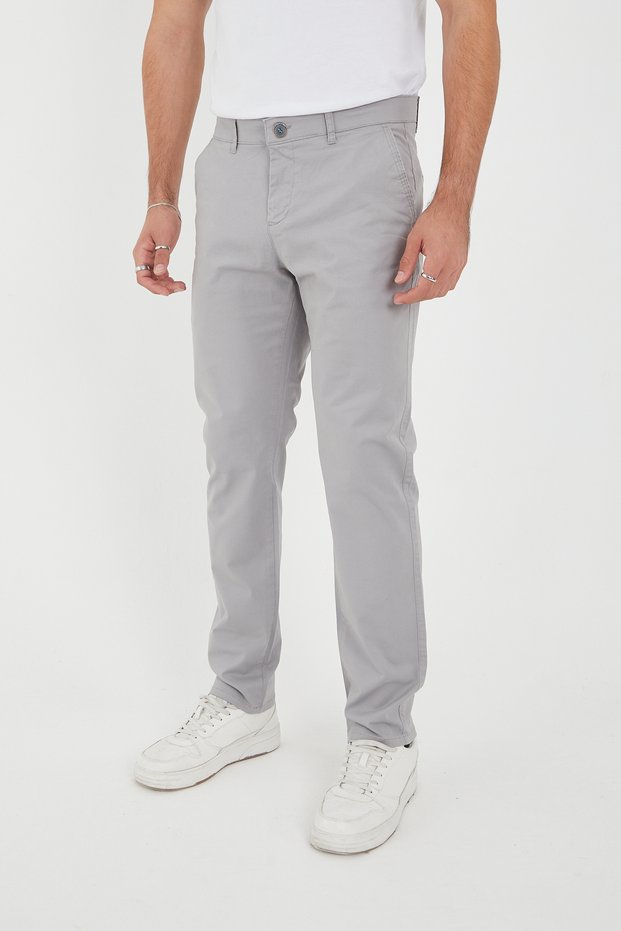 Men's Winter Gabardine Chino Trousers Regular Fit Lycra Light Gray