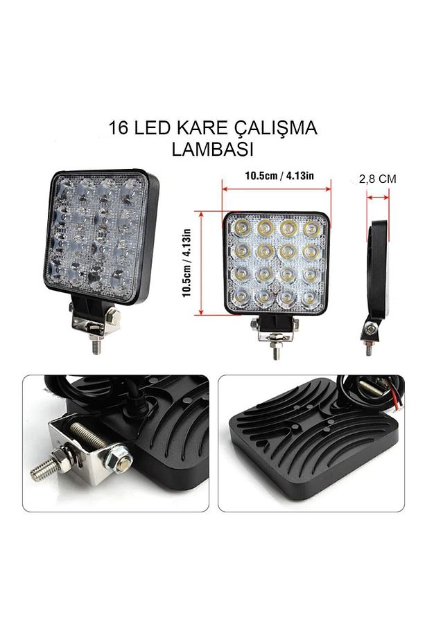 4 Adet 16 Led Off Road Kare Çalışma Lambası Sis Lambası Projektör Gündüz Farı 48 Watt - 2