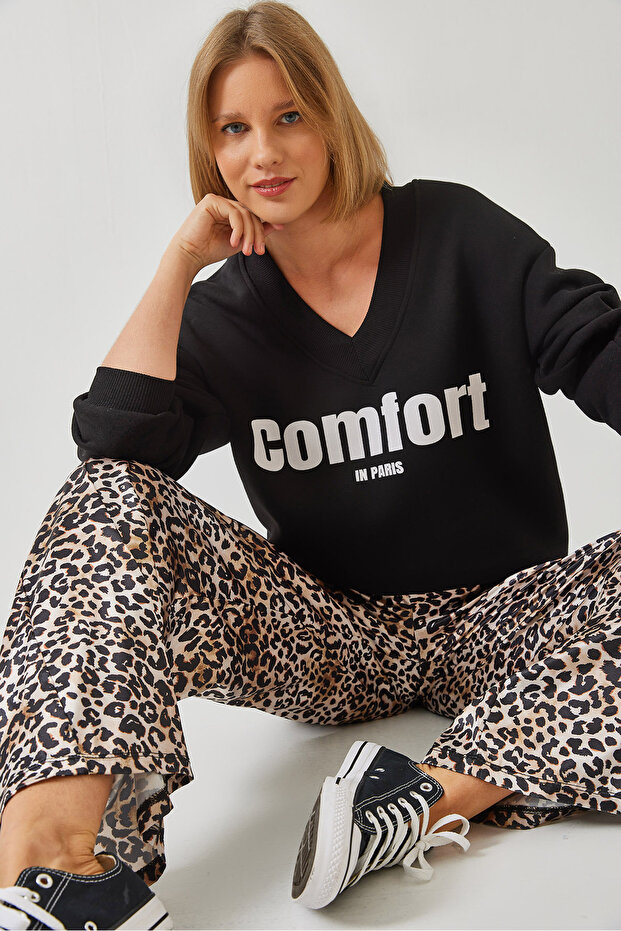 Women's Black Comfort Printed Sweatshirt 60261019