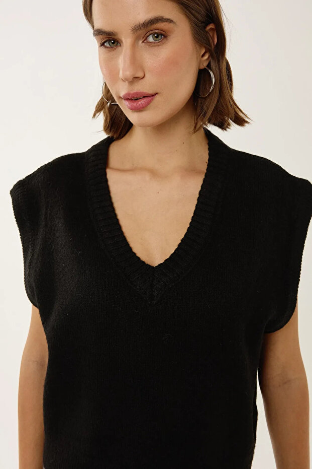 V Yaka Crop Süveter - 1