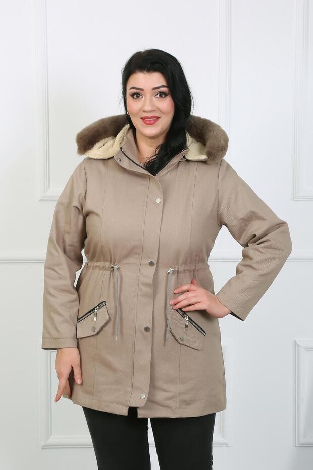 Women's Mink Gabardine Fabric Wool Large Size Coat