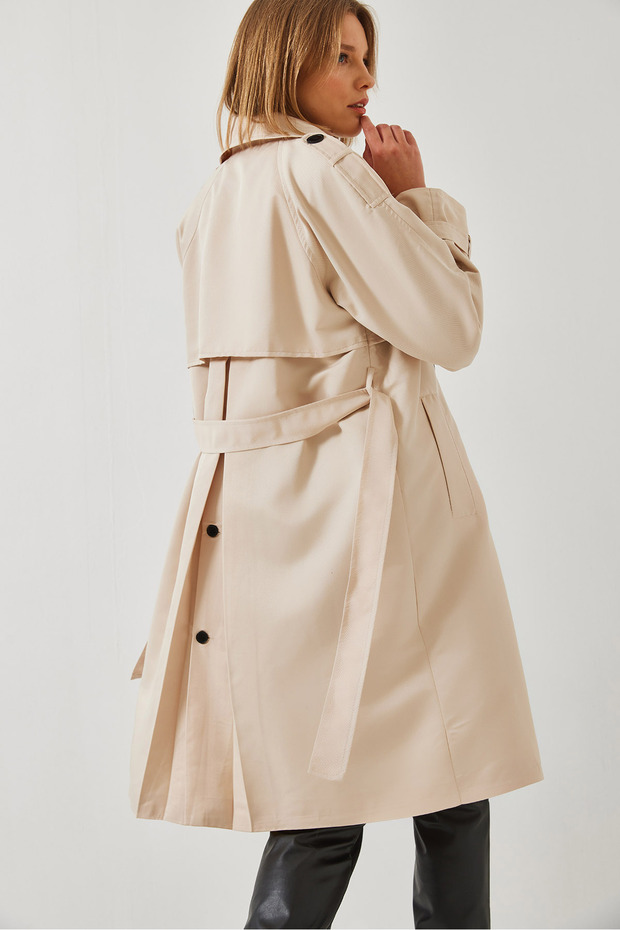 Damski dwurzędowy płaszcz typu trencz z przodu Aller Detailed 8118 60451015 - 2