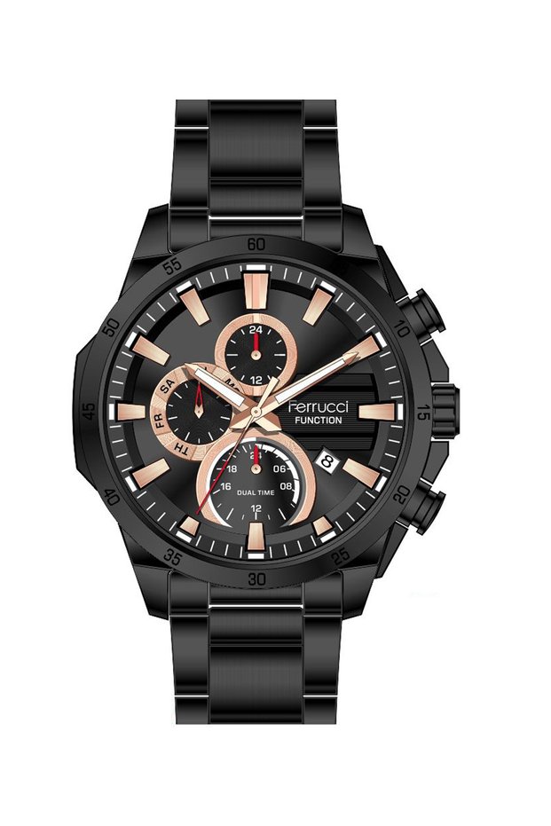 Functional Men's Black Wristwatch + New Season Metal Black Cord Bracelet with Gift