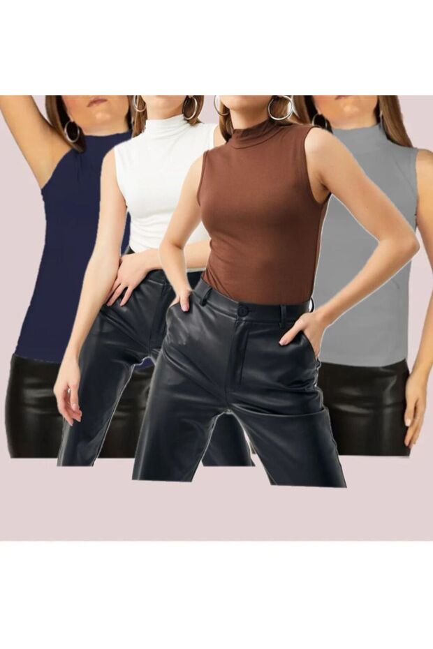 Women's Quad Model Lycra Zero Sleeve Turtleneck Undershirt (4 Pcs)