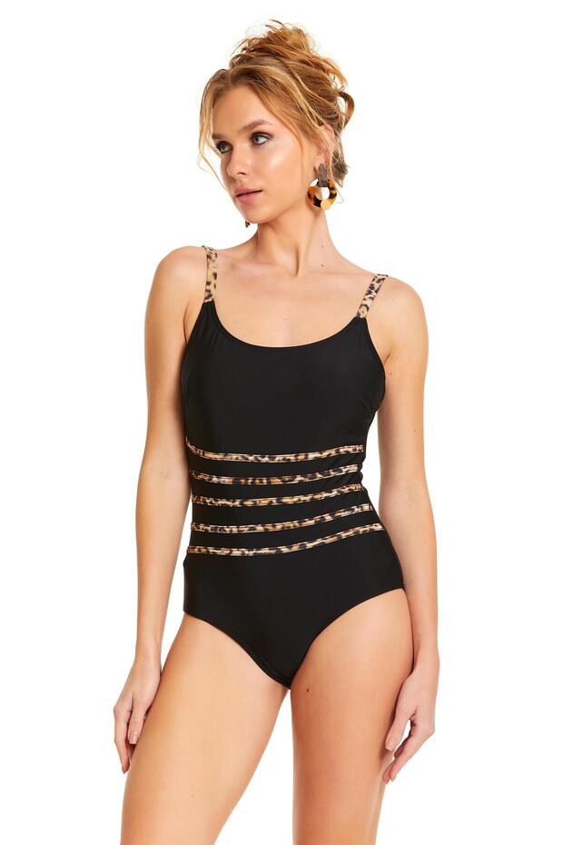 Leopard Detailed Black Swimsuit