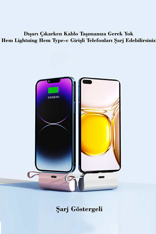 5000mah Küçük Boyutlu Portatif Kullanışlı Powerbank Lightning iPhone ve Type-c Uyumlu - 3