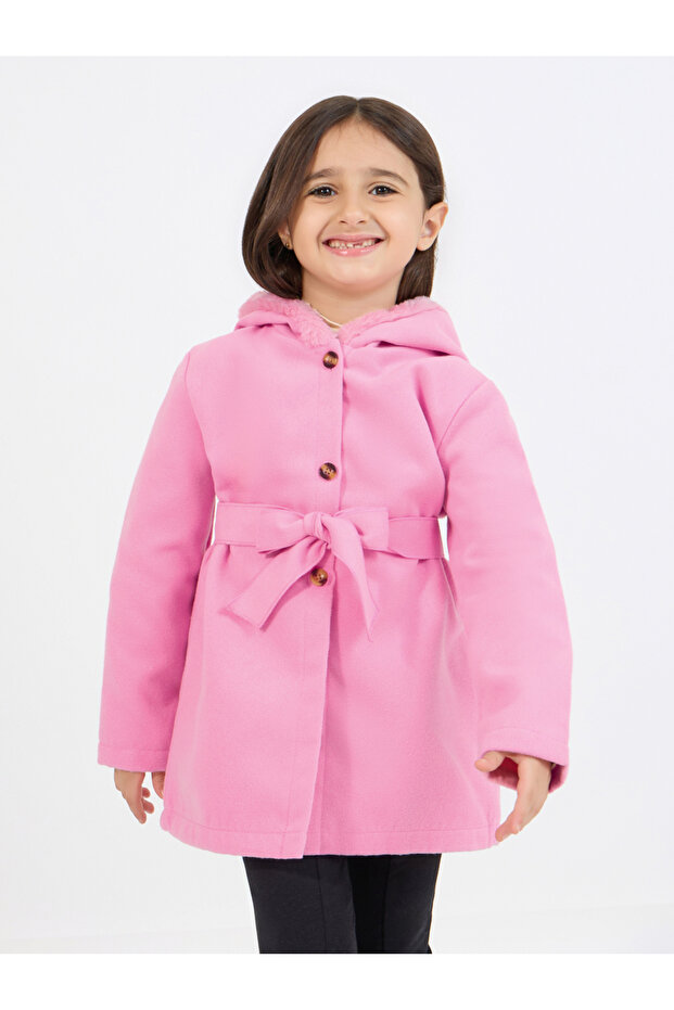 Light Weight Fuzzy Trim Hooded Coat