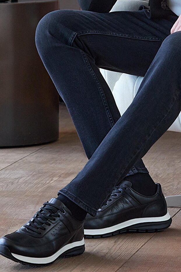 Men's Black 100% Leather Analin Lace-Up Casual Shoes 1033245161