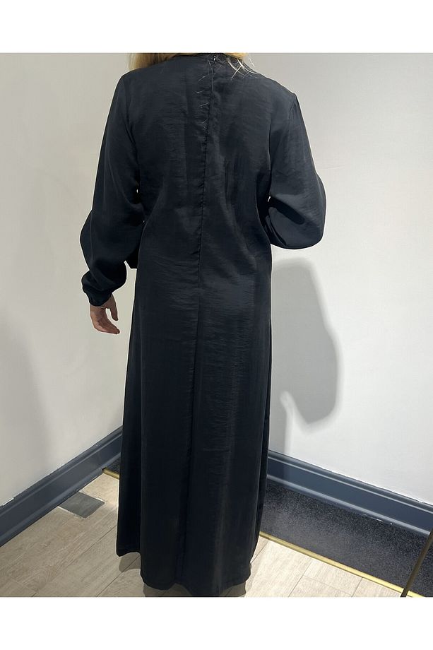 Modal Kumaş Siyah Elbise - 5