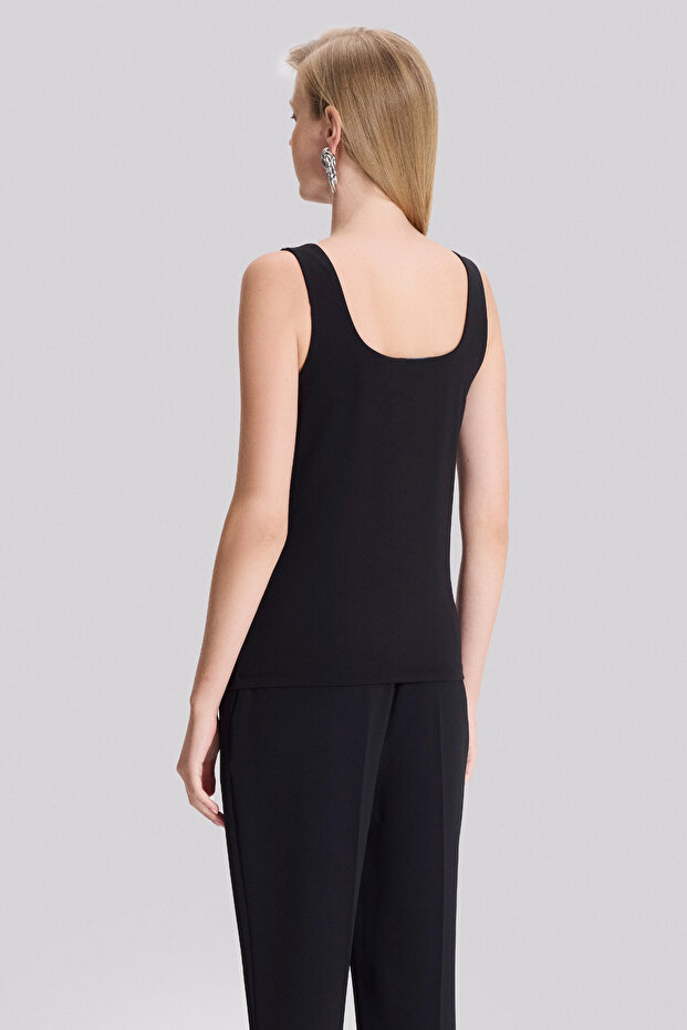 Kare Yaka Taş Detaylı Örme Bluz - 4