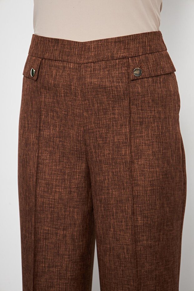 Cep Detay Yünefekt Pantolon Kahve - 5