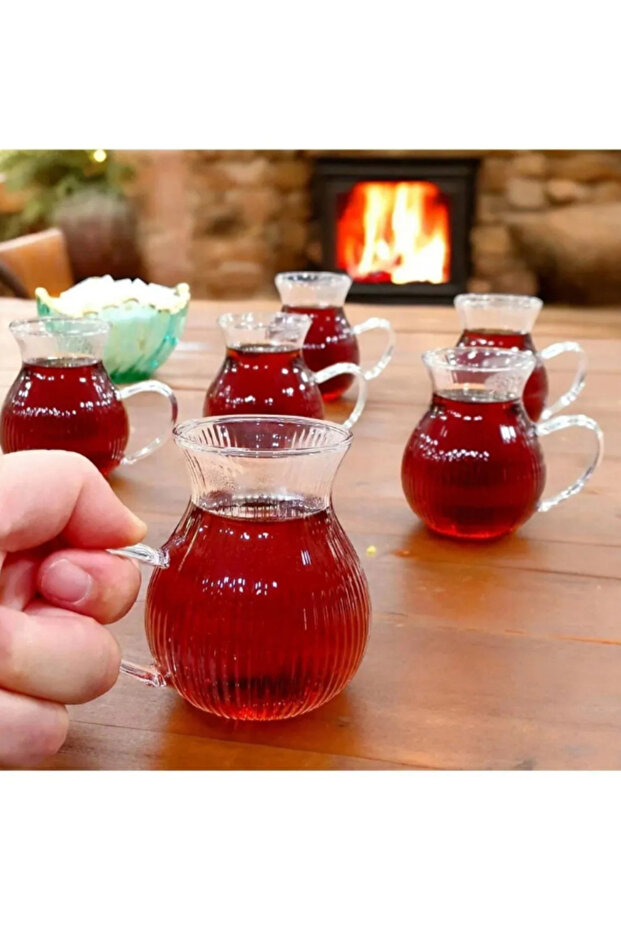 Set of 6 Striped Arbitrary Ala Borosilicate Glass 200ml Tea Cups
