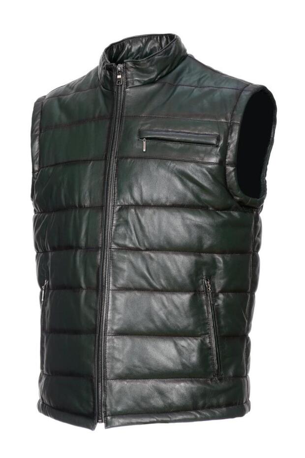 Inflatable Leather Vest with Black Color Detail on Green